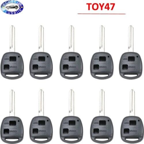 SALE ! 10 PCS, 2 Buttons Remote Key Case Fob for Prado Tarago Camry Corolla Key Shell Blank TOY43 Blade