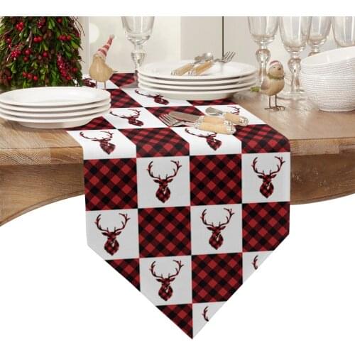 Christmas Elk Red Black Plaid Table Runners Wedding Decoration Table Cover Christmas Decorations for Home Table Cloth
