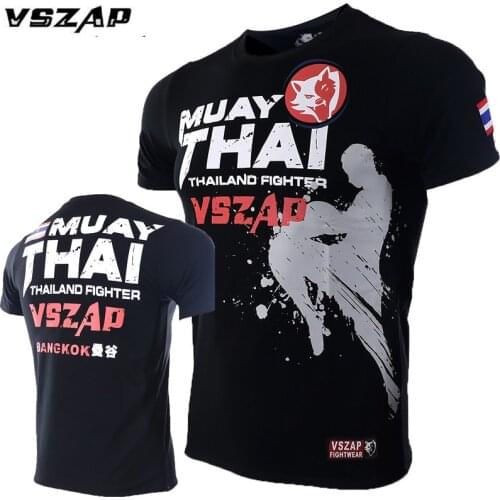 S-4XL VSZAP Mens Kick Boxing Shirt Gym Tee Shirt Fighting Martial Arts Fitness Training Wolf Muay Thai T Shirt Men Homme