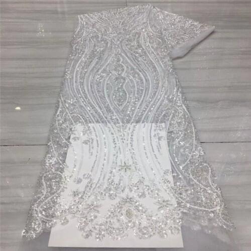 Heavy Quality Beaded Nigerian French Net Lace JRB-14.61607 Embroidered Lace Fabric with Squins for Bridal Dress