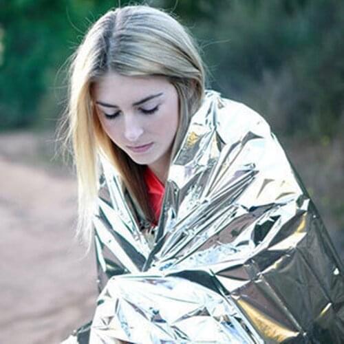 Outdoor Waterproof Emergency Survival Rescue Sleeping Bag Blanket Foil Thermal Space Firstaid Sliver Rescue Curtain Military Bag
