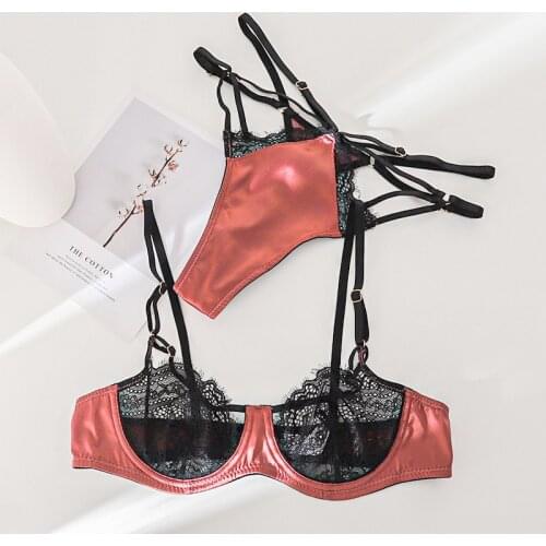 Ultra-thin sexy lingerie with briefs hot temptation transparent lace T-pants women satin stitching suit see-through langerie