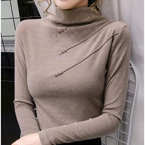 2021 Autumn Winter Turtleneck Warm T-Shirt Women Korean Style Cotton Tshirts Woman Casual Long Sleeve Top Chic Tee Shirt Femme
