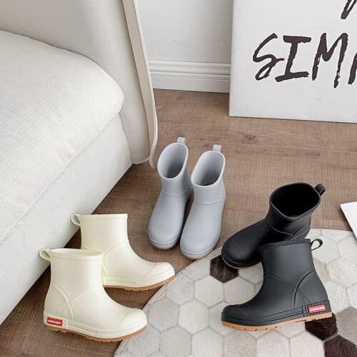 Miaoguan Rain Boots Women Ankle Shoes Waterproof Rain Shoes for Rain Day 2021 New Slip on Female Rainboots Solid Plus Size 43 44