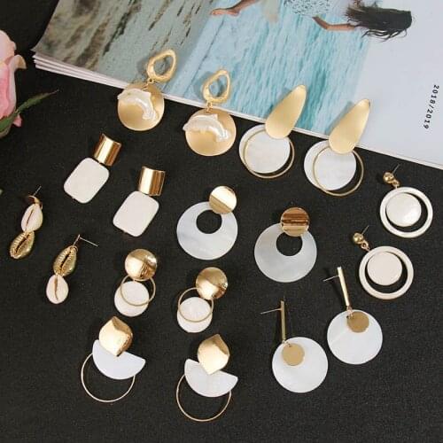 New arrival natural geometric shell earrings female marine series bohemian round alloy earrings Europe and America