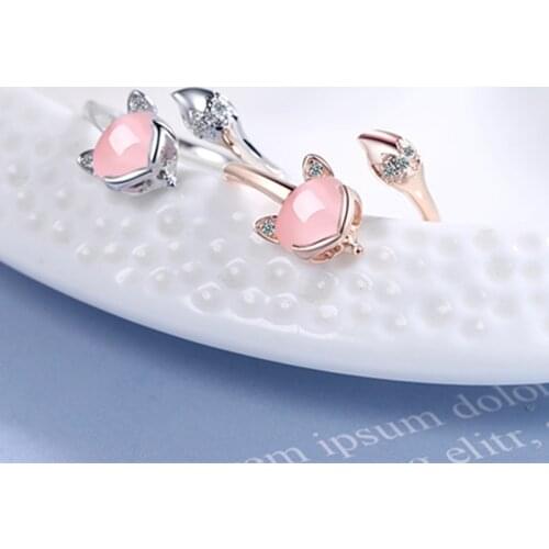 Rhinestone Fox Ring sterling silver new woman fashion jewelry high quality crystal zircon agate fox ring size adjustable ring