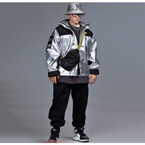 1/6 Male Solider Clothes Male Jacket Tooling Metallic Silver Coat Loose Sports Top Hat for 12'' Man PH Action Figure Body