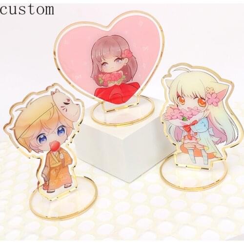15cm Personalized Clear Gold Edge Acrylic Standees Keychain Custom Gold Edge Acrylic Table Standee