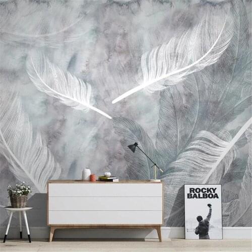 Milofi custom 3D printing wallpaper mural Nordic watercolor hand-painted feather modern minimalist bedroom decoration background