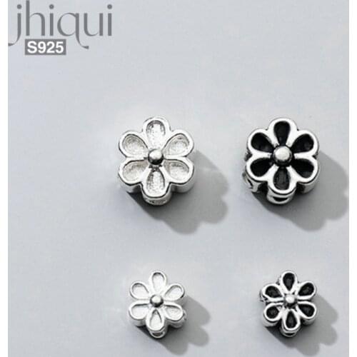 Real 925 Sterling Silver Accessories Flower Shape Spacer Beads for DIY Bracelet Necklace Jewelry Findings
