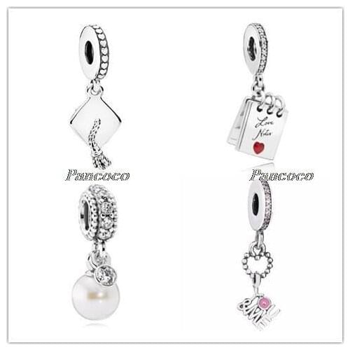 925 Sterling Silver Charm I Love You Love Heart With Pink Crystal Beads Fit Pandora Bracelet & Necklace Diy Jewelry