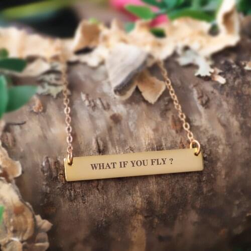 WHAT IF YOU FLY Charm Carving Necklace Pendant Gold Color Fashion Letter Bar Female Horizontal Clavicle Chain Jewelry