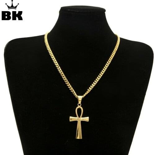 Egyptian Ankh Pendants Necklaces Stainless Steel Men Jewelry Gold Color Key of Life Cross Vintage Pendant Dropshipping