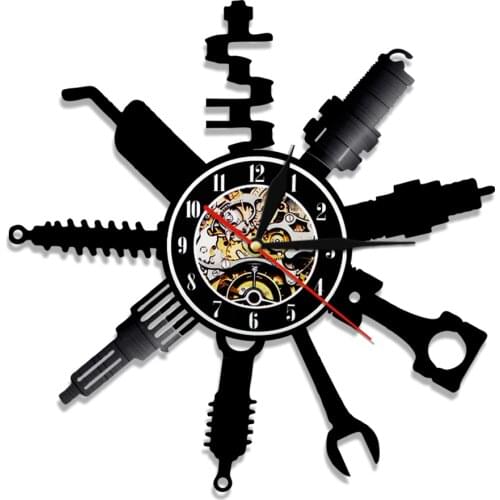 Garage Wall Clock Pimp Repairing Tool Vinyl Record Wall Clock Car Service Car Wheel Wall Watch Home Decor Repairman Gift