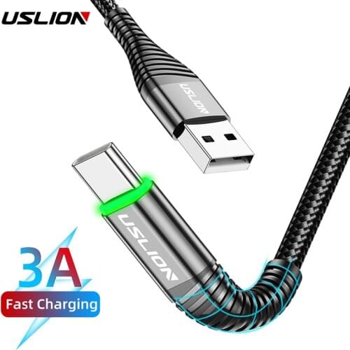 USLION 2m LED 3A Type C Cable For Huawei P30 Pro Fast Charge Phone Charging Wire USB C Cable For Samsung Xiaomi Type C Data Line