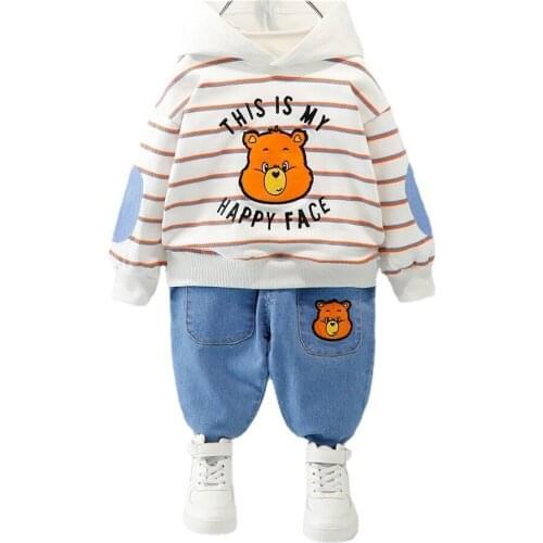 New Spring and Autumn Kids Clothing Sets Boys Hooded Striped Sweatshirt And Pants Two-piece Suit