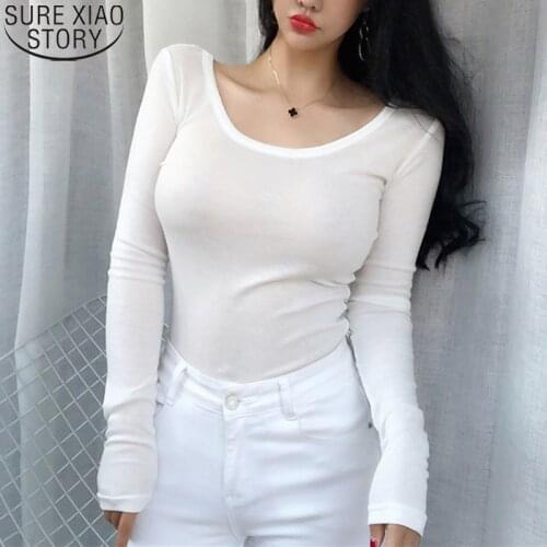Korean T-shirts Women Cotton White Tshirt Spring Autumn Bottoming Shirts Fashion 2021 Long Sleeve T-shirt O-neck Tops 10704
