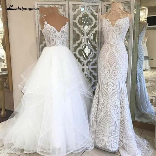 Lakshmigown V Neck Princess Tulle Wedding Dresses 2021 Thin Straps Puffy Bridal Dress Robes de Mariag A-line Wedding Dresses
