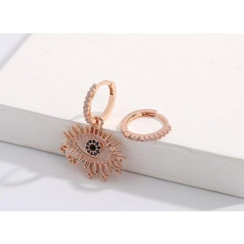 Fashion creative lucky eye asymmetric earrings kpop trend exquisite devil eyes micro inlaid zircon women earrings jewelry