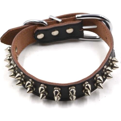 Fashion dog collar genuine leather pet collar Spiked Studded Dog Collars S M L size For Medium and large dog leather collar