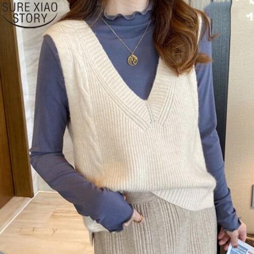 Fashion V-neck Knitted Vest Women All-match Sleeveless Pullover Clothes Loose Sweater 2021 Spring Autumn Women Casual Vest 16088