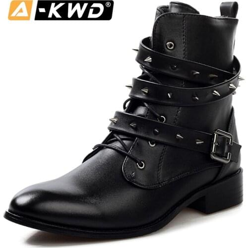 Fashion Black Motorcycle Boots With Fur Winter Rivet Men Snow Boots Autumn Single Ankle Boots Casual High Top Buckle Boots 38-43