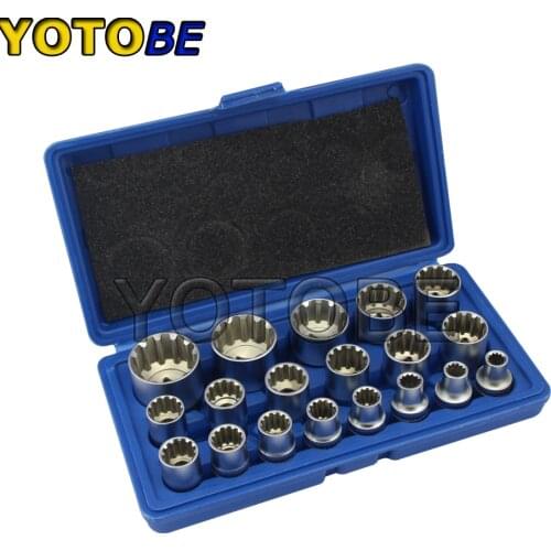 Socket Bit Set 1/2 Inch Tool 19 Pieces 8-32 Multi-tooth Nuts Torx Vehicle