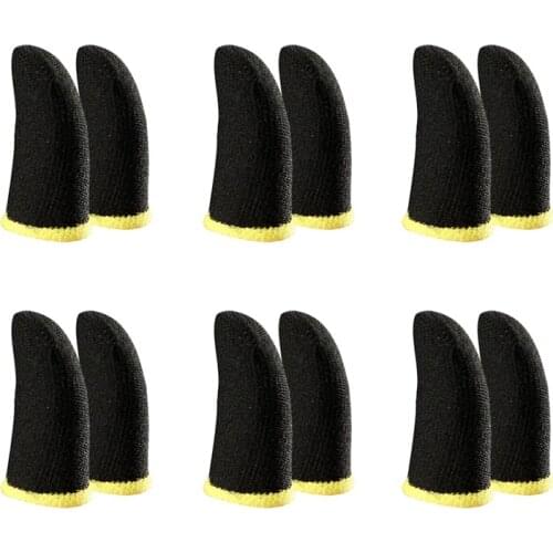 Hot 18-Pin Carbon Fiber Finger Sleeves for PUBG Mobile Games Contact Sn Finger Sleeves Black & Yellow(12 Pcs)