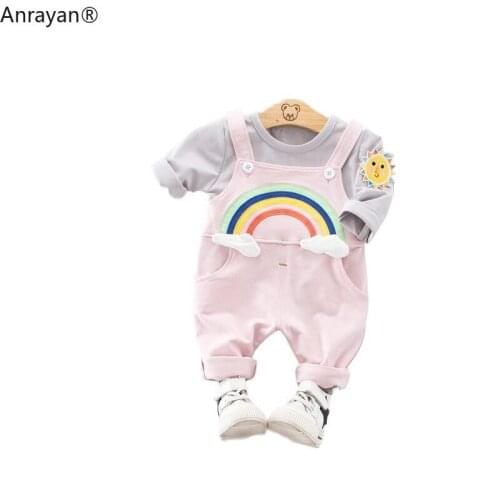 2020 New Spring Baby Girls Boy Clothes Suits Cotton Children Clothing Sets Rainbow T Shirt Bib Pants Toddler Infant Kids Costume