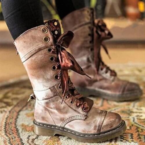 2021 New Leather Boots Women Long Boots Lace Up Autumn and Winter Botas Plus Size 36-43 Zapatos De Mujer