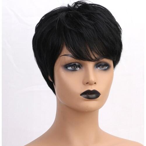 10 inches Natural Looking Human Hair Wigs, Pixie Cut Wigs for Women, Short Wigs with Side Bangs, Layered Straight Hairstyle