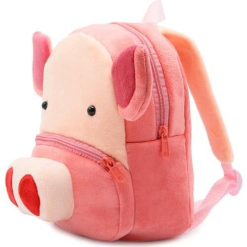 2-4 Years Carton Animal Pig Plush Backpack Kids School Kindergarten Bag