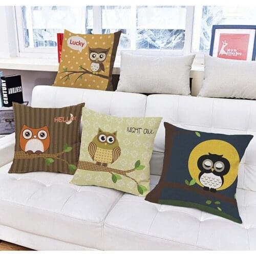 Cute Owl Cartoon Animal Cushion Geometric Stripe Decorative Pillowcase Car Office Sofa Chair Home Decor Throw Pillows