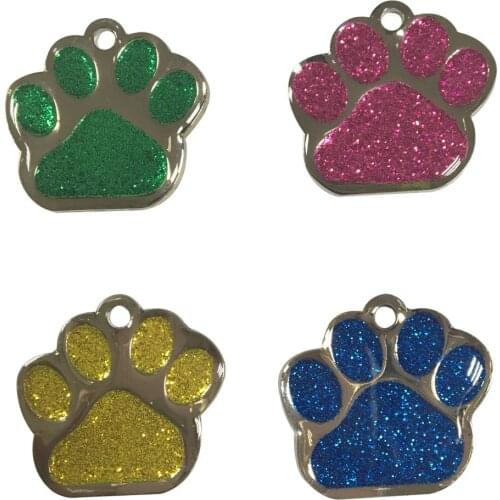 Custom Engraving Sparkling Bling Glittery Paw Pet Tags