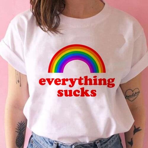 Rainbow Women Clothing Everything Sucks Letter Printed Funny Women Gorgeous Fashion Tumblr Mujer Casual Summer O-Neck Tshirt