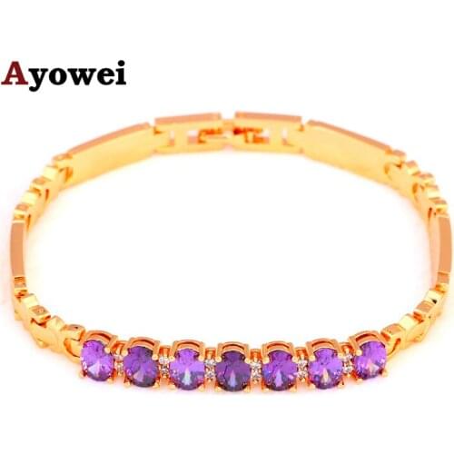 Luxury Design Purple Zircon Crystal Bithday Gifts Bracelets Gold tone Health Nickel & Lead free Fashion Jewelry TB1041A