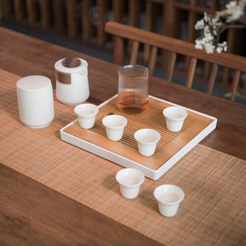 Handmade Wooden Tea Tray Decorative Table Chinese Serving Ceremony White Food Tea Tray Bandeja Madera Kitchen Teaware DB60TP