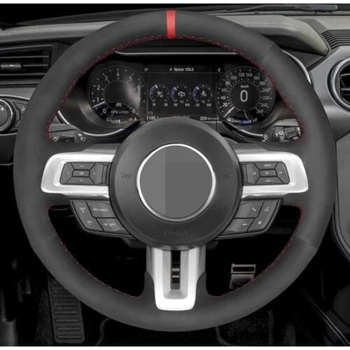 DIY Black Faux Leather Car Steering Wheel Cover For Ford Mustang 2015 2017 2018 2019 Mustang GT 2015 2017 2018 2019