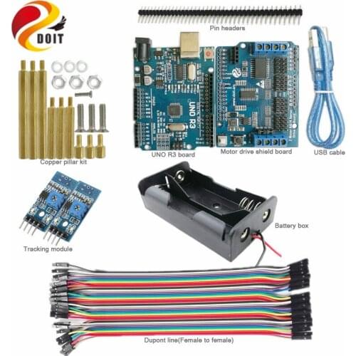 DOIT 1 set Tracking Kit with UNO R3 Board+Motor Drive Board+Tracking Module for Arduino Robot Tank Car Chassis by Phone DIY Kit