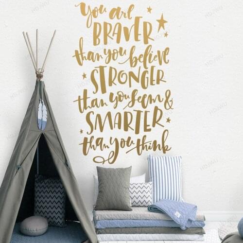 Braver Stronger Smarter Kids Quotes Wall Sticker Home Decor Wall Stickers Removable Wall Mural for Baby Nursery Bedroom WU144
