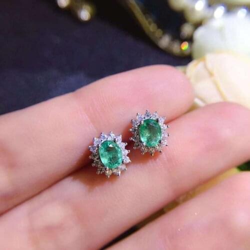 Natural And Real green emerald gemstone earrings S925 silver earrings women fashion earrings