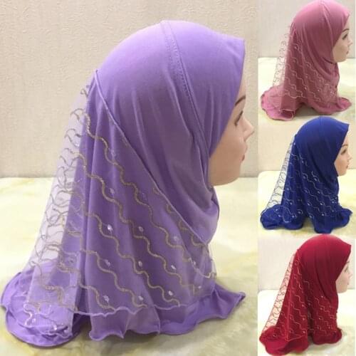 NEW Small Girl Inner Hijab Scarf Cap with Flower Net Fit 2-7 Years Old Muslim Kids TurbanPull On Islamic Scarf Shawls Headwrap