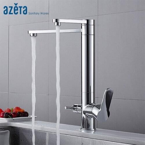 AZETA Water Purification Kitchen Faucet Chrome Brass Kitchen Mixer Swivel 3 Way Faucet Drinking Water Kitchen Sink Tap AT8108