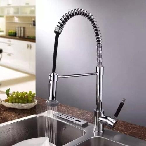 Kitchen Sink Faucets Brass Pull Out/Down Chrome Sink Mixer Tap Single Handle Hot & Cold Kitchen Crane With Spring Hose Mixer