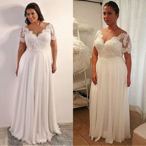 Alluring Tulle & Chiffon Jewel Neckline A-line Plus Size Wedding Dress With Beaded Lace Appliques Bridal Gowns Lace up Back