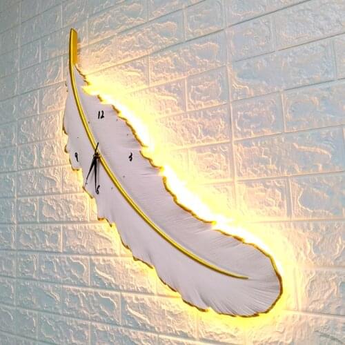 Modern Creative Feather Clock Wall Light Luxury Bedroom Background Wall Decoration Sconce lamps Restaurant led lamp