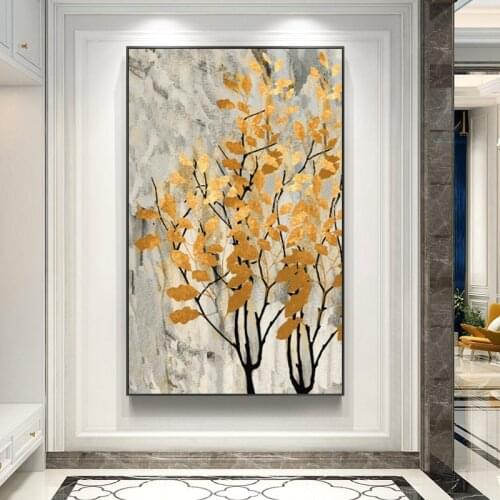 Modern Golden Rich Tree Landscape Canvas Painting Gold Abstract Art Poster and Print Wall Art Picture for Living Room Home Decor