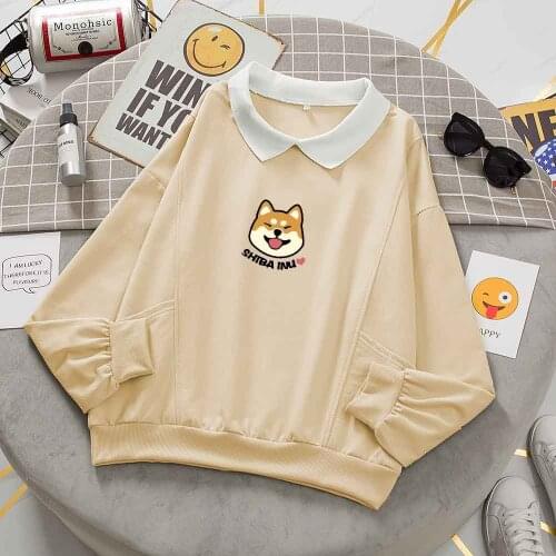 Kawaii Dog Sweatshirts for Women Ladies Cute Clothes Cotton Long Sleeve Pullover Sweatshirt Oversized Autumn Harajuku Hoodie