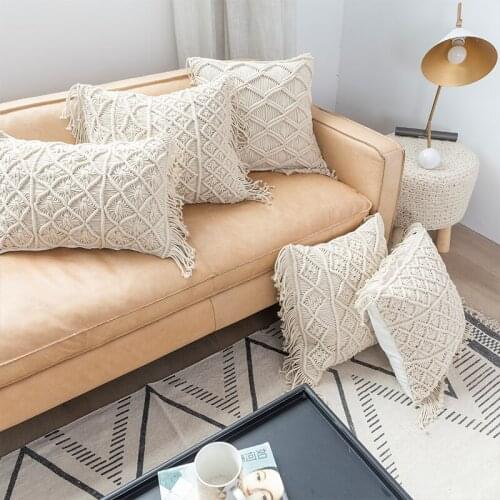 Knitted Pillow Cover Hand-woven Bohemian Cushion Cover Tassel Photo Props Literary Retro Sen Living Room Decorative Pillows Case