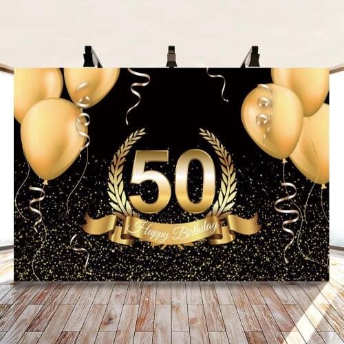 50th Birthday Golden Balloon Custom Photography Backdrop Vinyl Photographic Background For Photo Studio Photophone Photocall